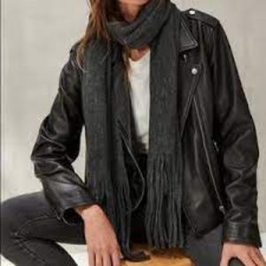 Lucky Brand Charcoal Solid Brushed Scarf Fringed One Size Women's